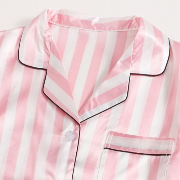 Pink Stripes Satin Feel Pajama Lounge Set - Picture 4 of 6
